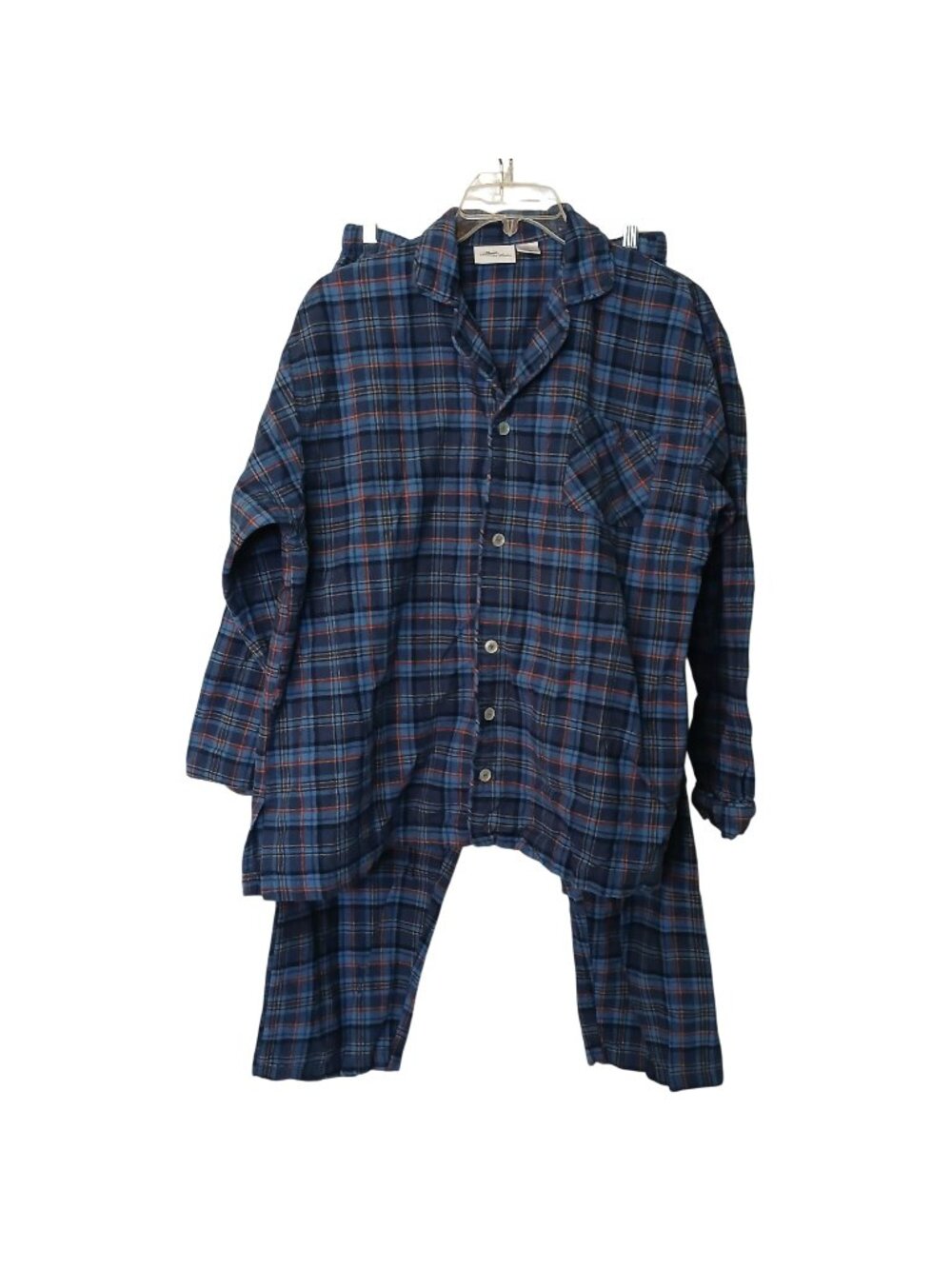 The Vermont Country Store Mens XL Flannel Pajama Set Blue Plaid 100% Cotton #H-5
